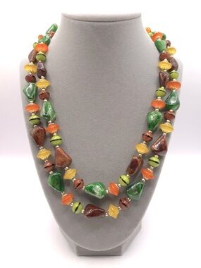 Vintage Hong Kong Double-Strand Acrylic Bead Necklace